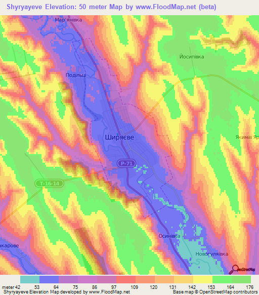 Shyryayeve,Ukraine Elevation Map