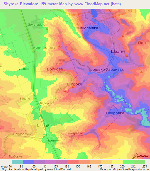 Shyroke,Ukraine Elevation Map