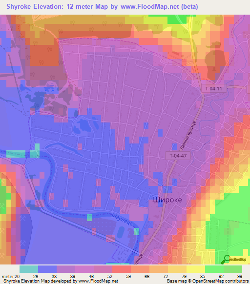 Shyroke,Ukraine Elevation Map