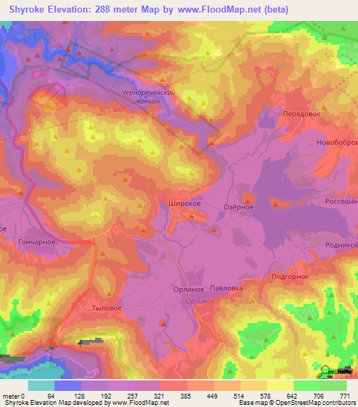 Shyroke,Ukraine Elevation Map