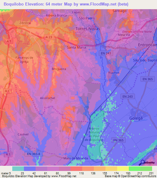 Boquilobo,Portugal Elevation Map