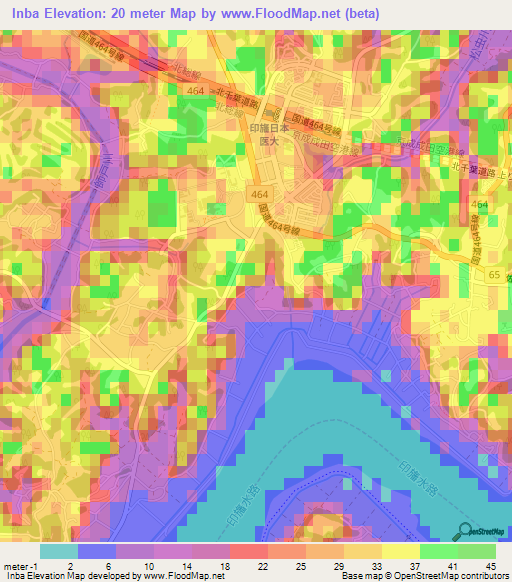 Inba,Japan Elevation Map