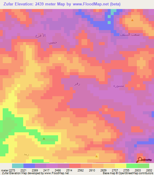 Zufar,Yemen Elevation Map