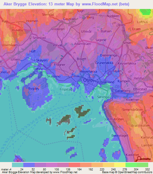 Aker Brygge,Norway Elevation Map