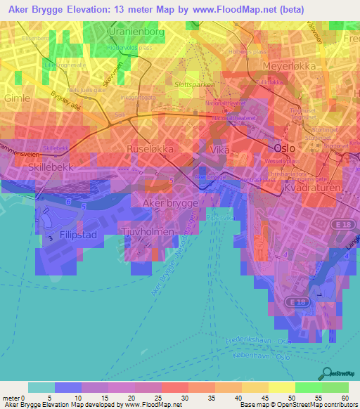 Aker Brygge,Norway Elevation Map