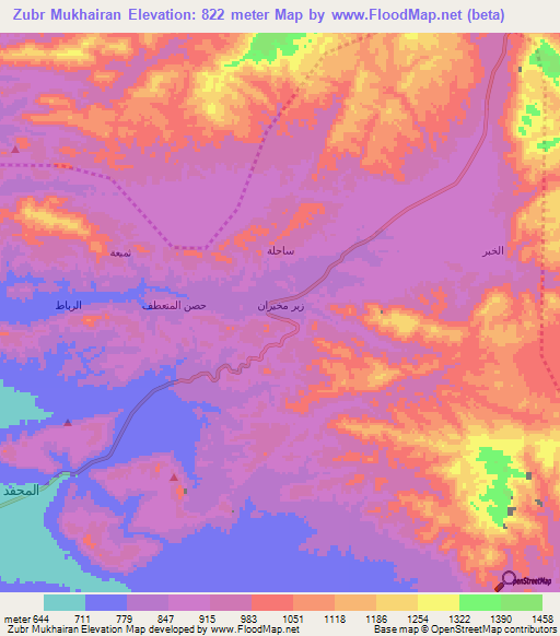Zubr Mukhairan,Yemen Elevation Map