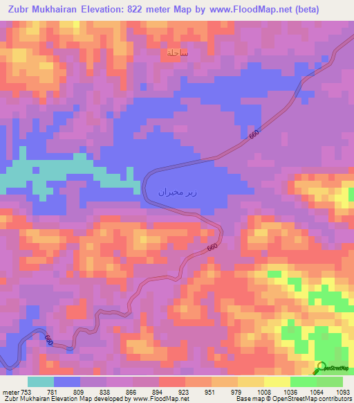 Zubr Mukhairan,Yemen Elevation Map
