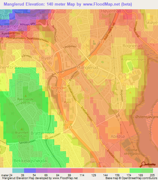 Manglerud,Norway Elevation Map