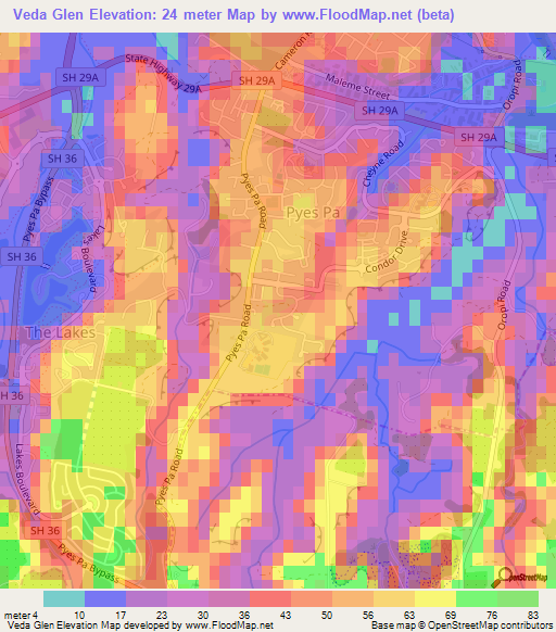 Veda Glen,New Zealand Elevation Map