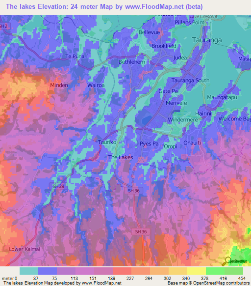 The lakes,New Zealand Elevation Map