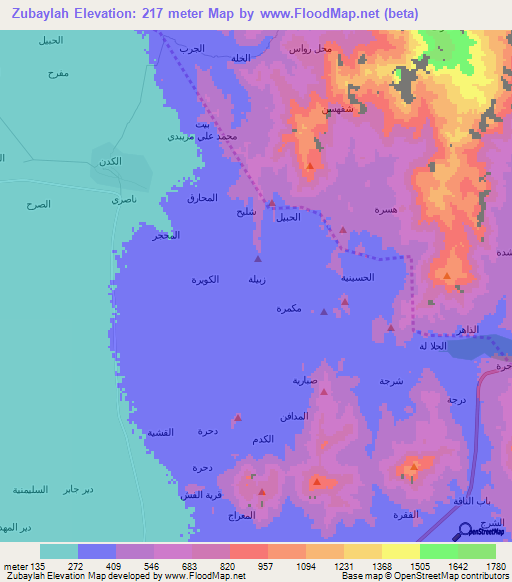 Zubaylah,Yemen Elevation Map