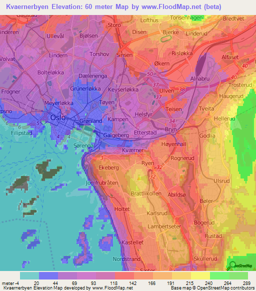 Kvaernerbyen,Norway Elevation Map
