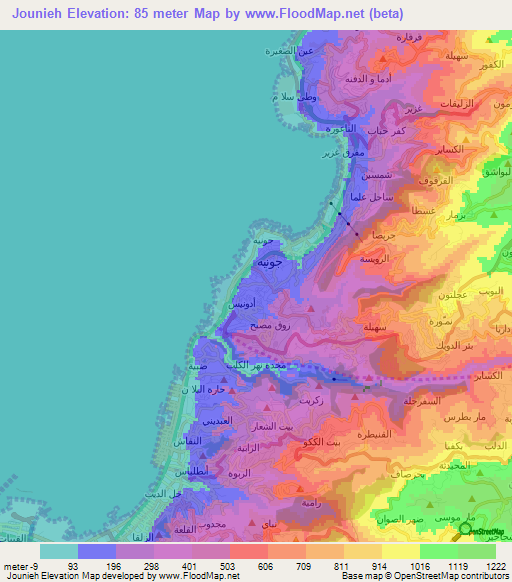 Jounieh,Lebanon Elevation Map
