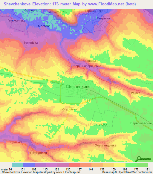 Shevchenkove,Ukraine Elevation Map