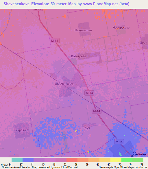 Shevchenkove,Ukraine Elevation Map