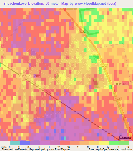Shevchenkove,Ukraine Elevation Map