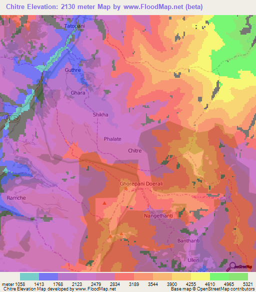 Chitre,Nepal Elevation Map