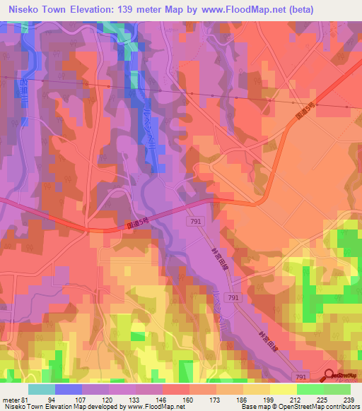 Niseko Town,Japan Elevation Map