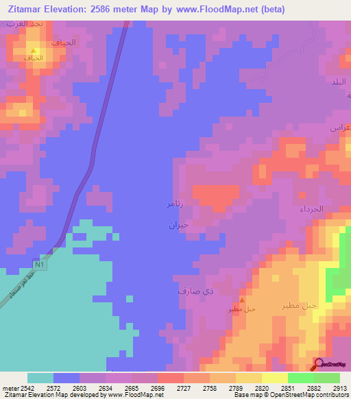 Zitamar,Yemen Elevation Map