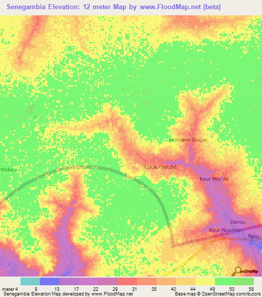 Senegambia,Senegal Elevation Map