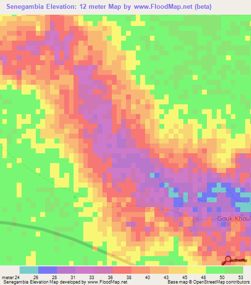 Senegambia,Senegal Elevation Map