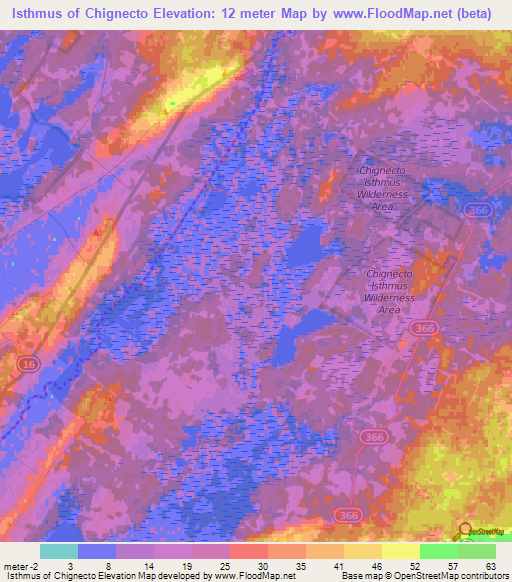 Isthmus of Chignecto,Canada Elevation Map