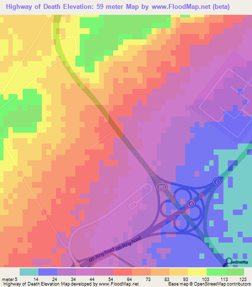 Highway of Death,Kuwait Elevation Map