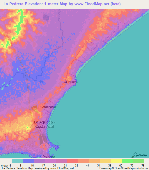 La Pedrera,Uruguay Elevation Map