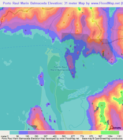 Porto Raul Marin Balmaceda,Chile Elevation Map