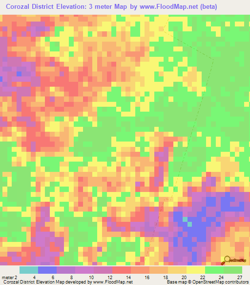Corozal District,Belize Elevation Map