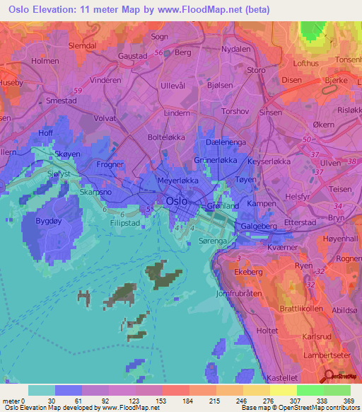 Oslo,Norway Elevation Map