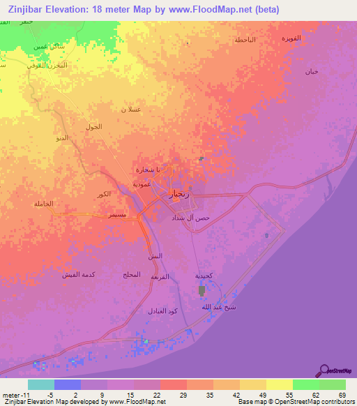 Zinjibar,Yemen Elevation Map