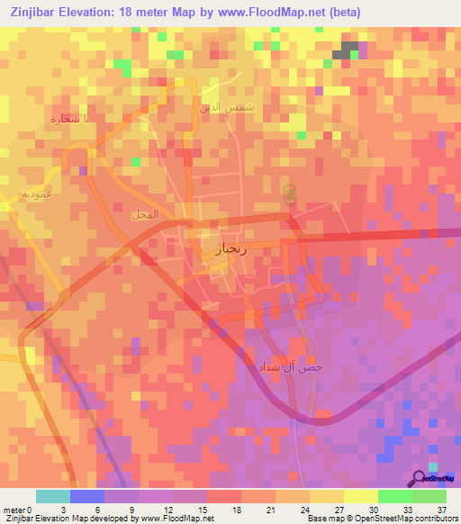 Zinjibar,Yemen Elevation Map