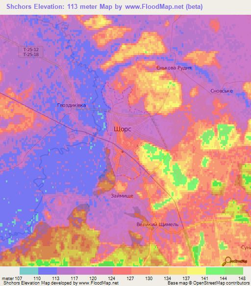 Shchors,Ukraine Elevation Map
