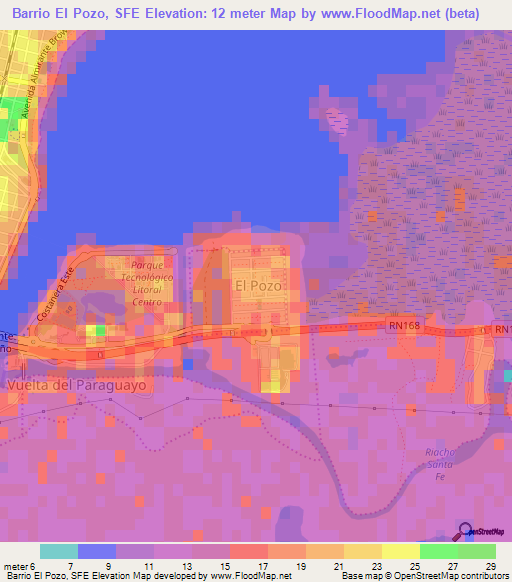 Barrio El Pozo, SFE,Argentina Elevation Map
