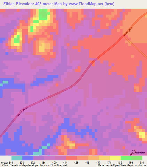 Ziblah,Yemen Elevation Map