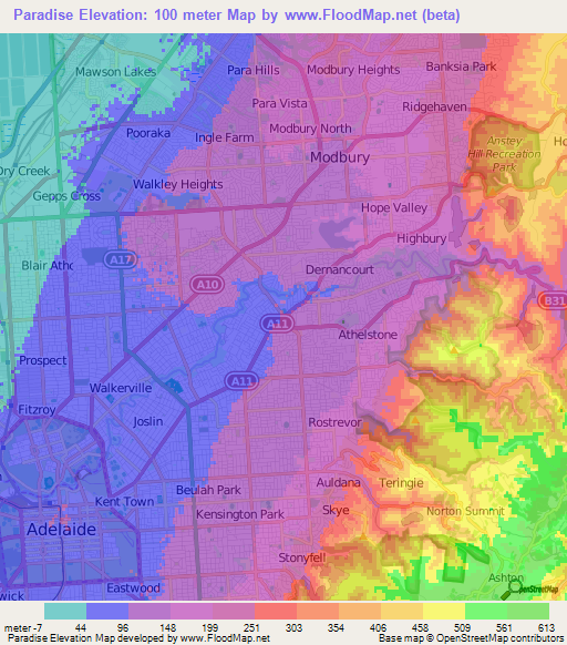 Paradise,Australia Elevation Map
