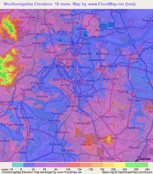 Woolloongabba,Australia Elevation Map