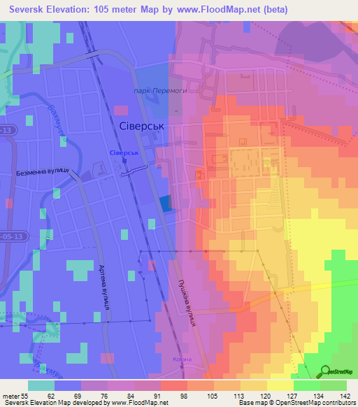 Seversk,Ukraine Elevation Map