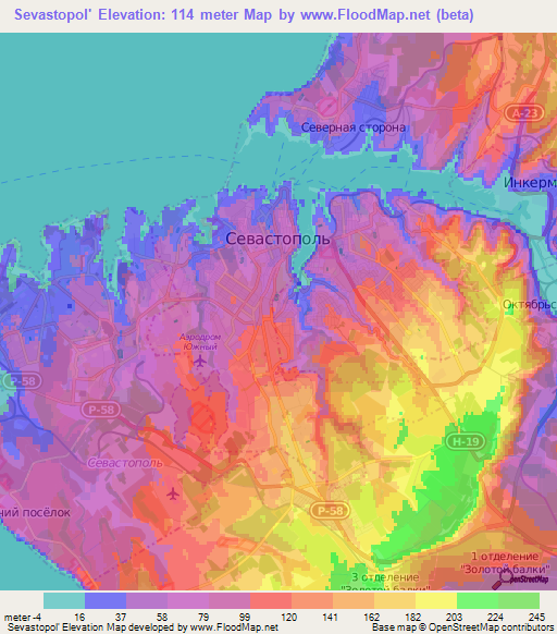 Sevastopol',Ukraine Elevation Map