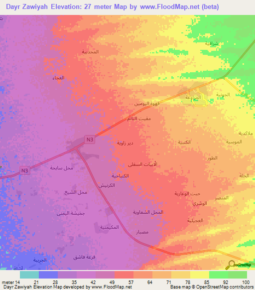 Dayr Zawiyah,Yemen Elevation Map
