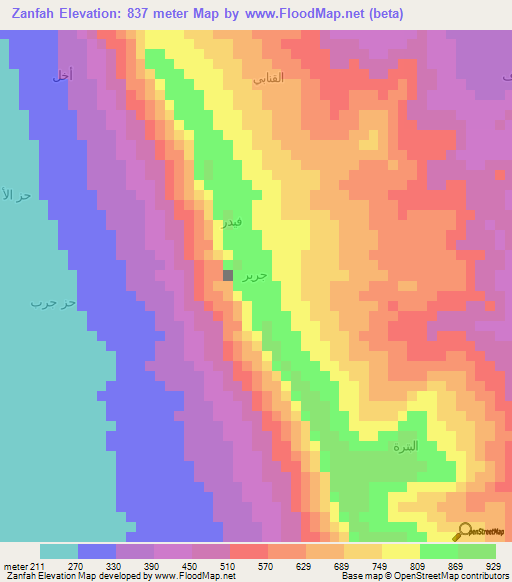 Zanfah,Yemen Elevation Map