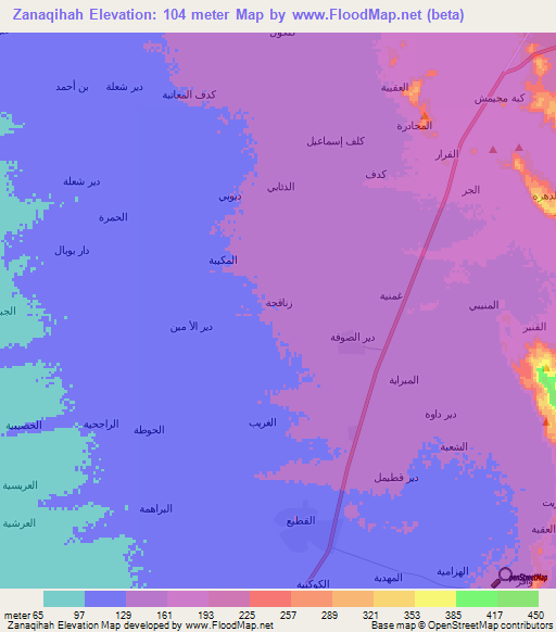 Zanaqihah,Yemen Elevation Map