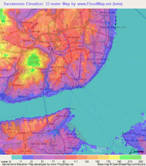Sacramento,Portugal Elevation Map