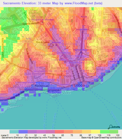 Sacramento,Portugal Elevation Map