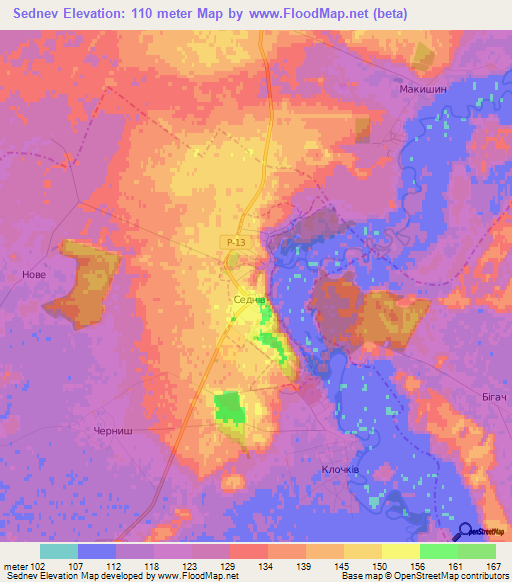 Sednev,Ukraine Elevation Map