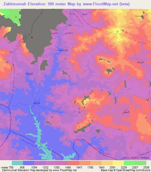 Zakhmumah,Yemen Elevation Map