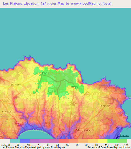Les Platons,Jersey Elevation Map
