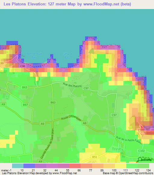 Les Platons,Jersey Elevation Map