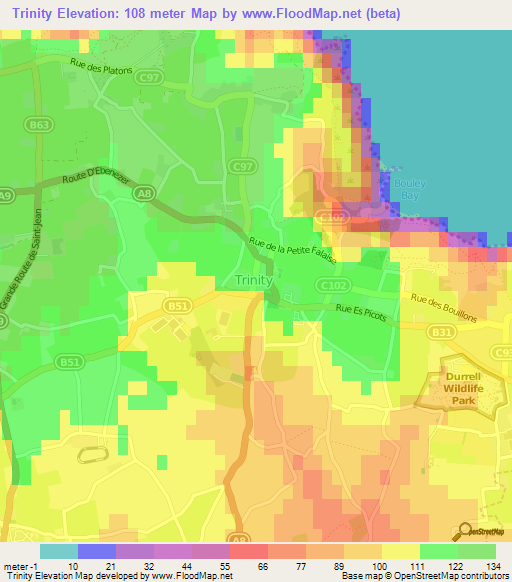 Trinity,Jersey Elevation Map